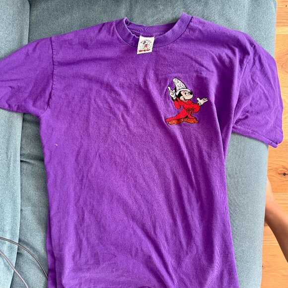 Vintage Fantasia Mickey Mouse Men's Shirt Large Purple Pocket Embroidered - Picture 1 of 3